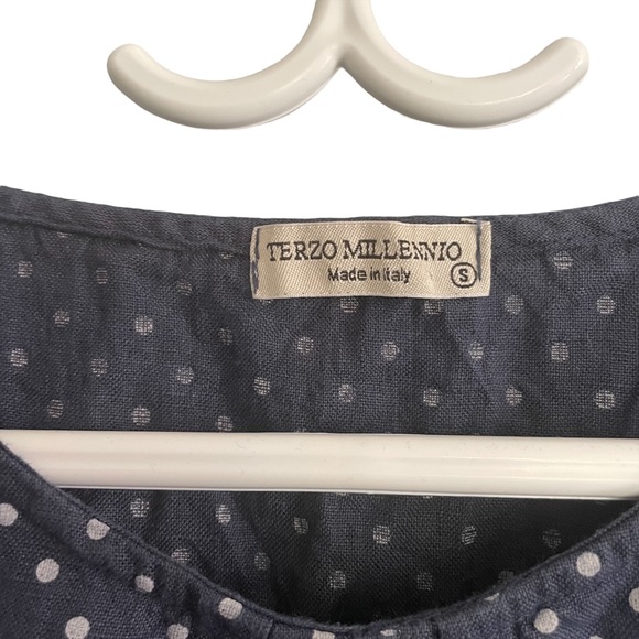 Tezro Millennio Italy 100% Linen Tunic Style Top Size S Blue & White Polkadot - Picture 3 of 8